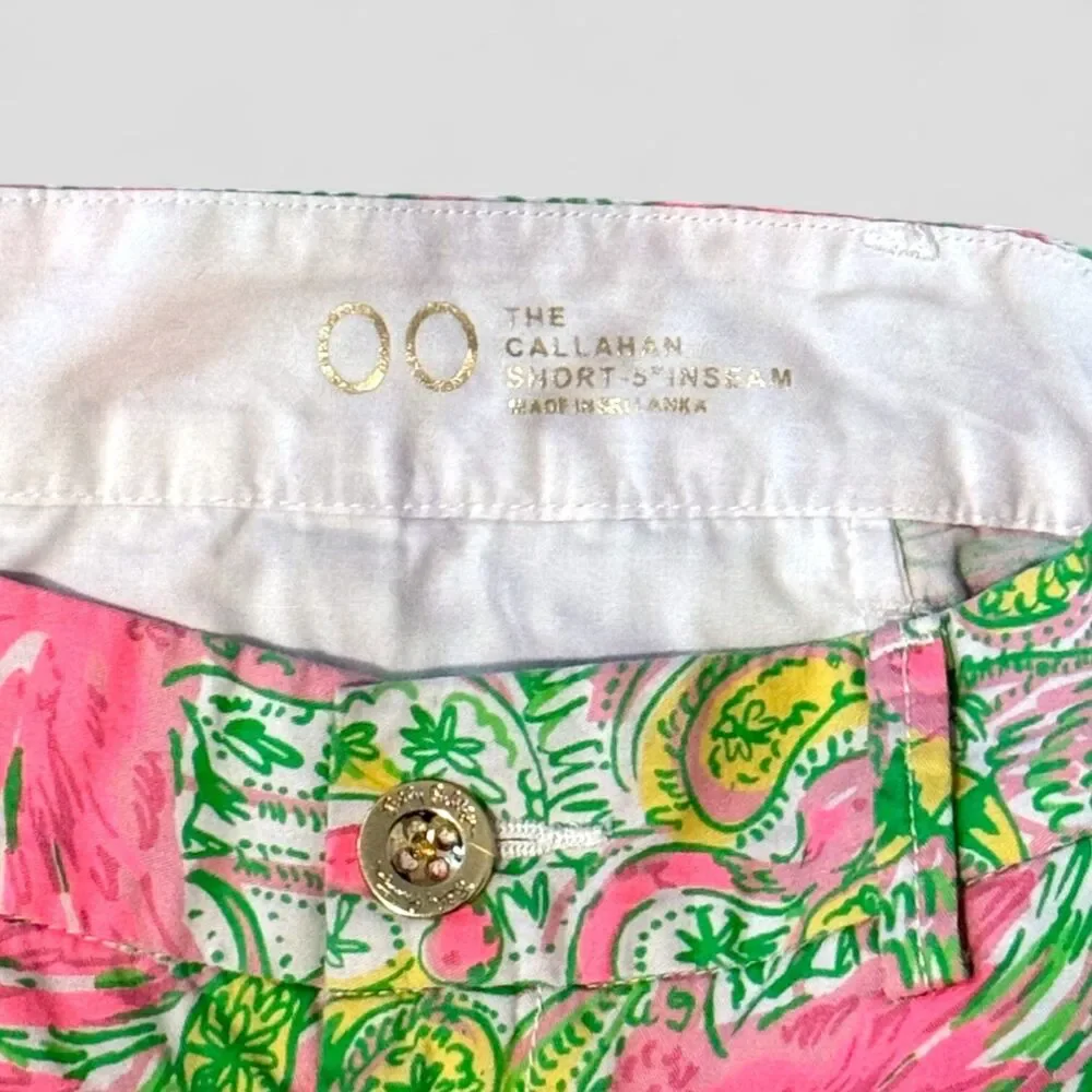 Lilly Pulitzer Callahan Shorts Flamingo Print Pink Green Paisley Size 00